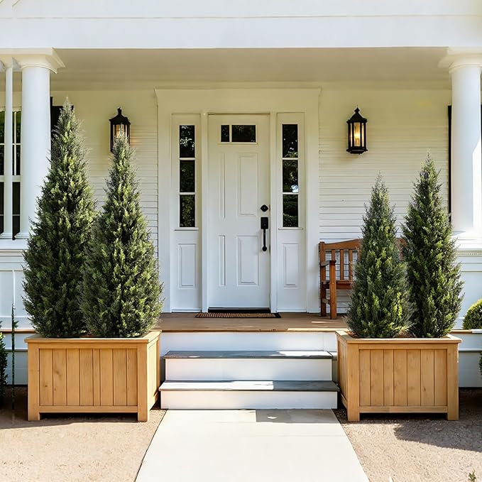 ZEEOZE 6FT Artificial Cedar Topiary Trees (1 Pack) - UV Resistant Faux Evergreen Shrubs Extra Dense Foliage Realistic Fake Pine Cypress Plants Easy Assembly for Front Porch Garden Indoor Office Decor