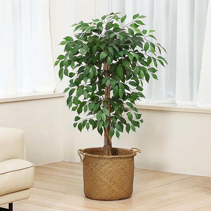 4ft Ficus Artificial Trees with Realistic Leaves and Trunk, Silk Fake Ficus Tree with Plastic Nursery Pot, Faux Ficus Tree for Office Home Farmhouse for Indoor Outdoor Decor(Set of 1)