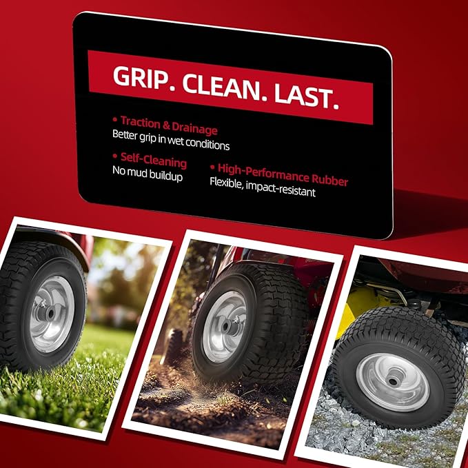13x5.00-6 Tire and Wheel Flat Free Assemblies (2 Pack),13 x5x6 Solid Rubbe Tires and Wheel for Riding Lawn Mower - With 3/4" Bushings (Extra 5/8" Bushings) and 3" Centered Hub (Gray)
