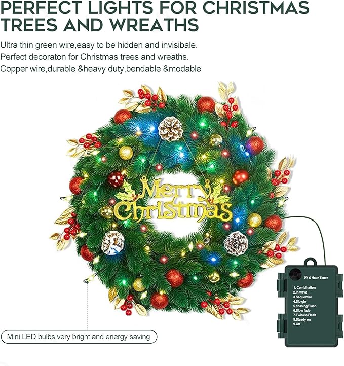 Outdoor Fairy Lights Battery Operated,10 Feet100LED Green Copper Wire Cluster Lights with Timer, Twinkle Firecracker Mini String Light, for Christmas Tree Wreath Wedding,Multicolor