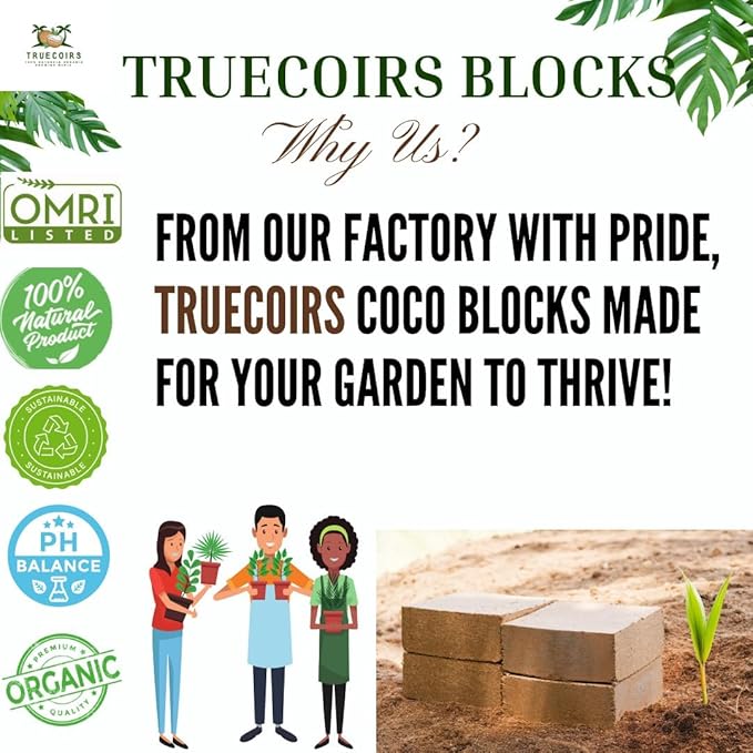 10 LB Premium Organic Coco Coir Compressed Natural Brick with Low EC and PH Balance 4 Pack- High Expansion for Indoor and Outdoor Potting Soil, Renewable Coco Soil for Gardening (50)