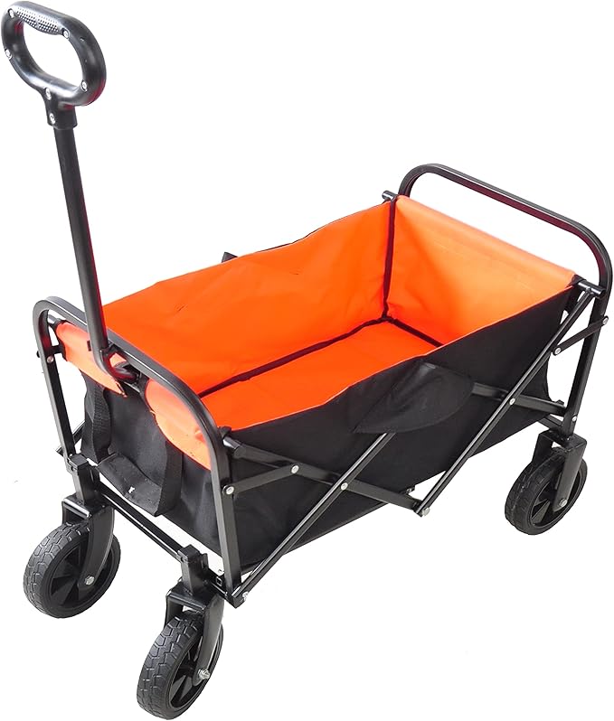 Collapsible Folding Wagon Garden Shopping Beach Cart,Heavy Duty Utility Buggy with Big Wheels,Adjustable Handle and Cup Holder,for Sand,Camping,Outdoor,30.31",Yellow+Black