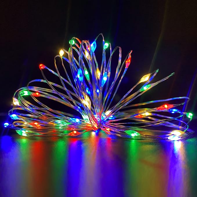 with Timer Function Battery Operated Dewdrop Led Lights,Mini Fairy Lights for Home Parties Christmas/Halloween Holiday Decoration,6 Hours on/18 Hours Off,30 LEDs,10 Feet (Multi Color, 2)