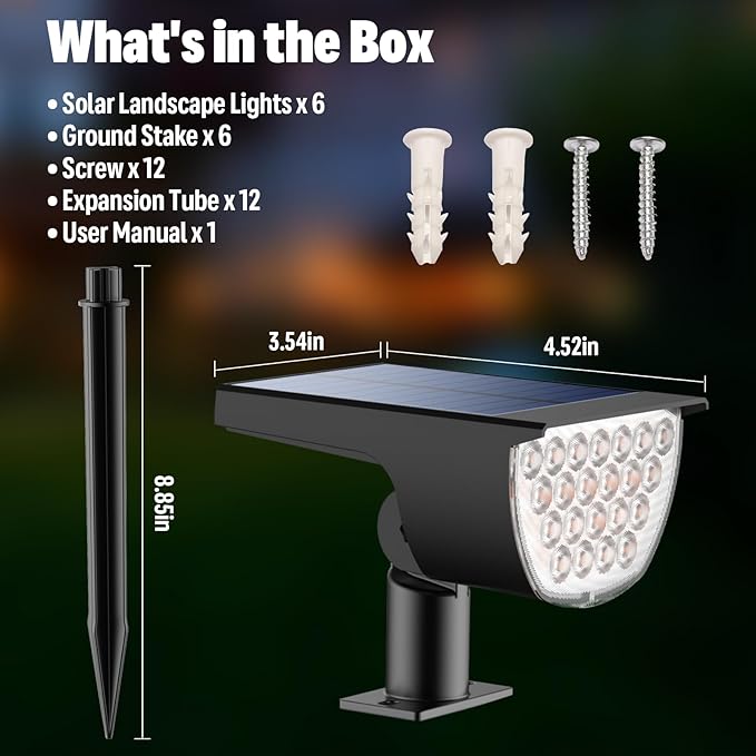 GKGG Solar Lights Outdoor Waterproof IP65, Solar Powered 76 LED 3 Lighting Modes Solar Spot Lights Outdoor for Yard Garden Landscape Pathway (Warm White, 6 Pack)