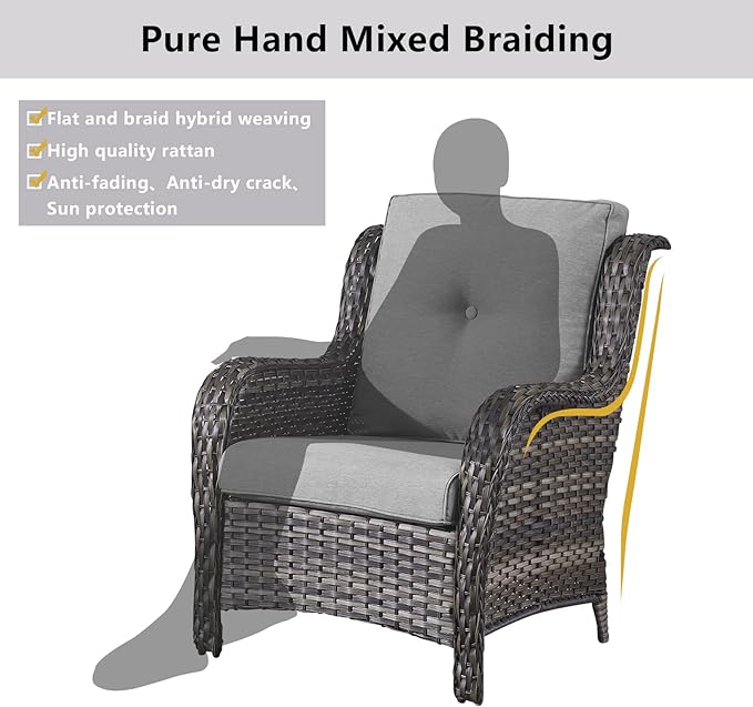 Belord 6 Pieces Patio Furniture Set Outdoor Wicker Furniture, 2 Patio Wicker Chairs with 1 Loveseat Sofa, Coffee Table and Ottomans, Patio Conversation Set for Porch Garden Deck Balcony Poolside
