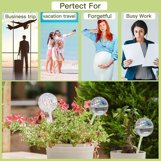 Vividaire 17 Oz 2 Weeks Glass Plant Watering Globes Large for Indoor Outdoor Potted Plants Self Watering Planter Insert Bulbs Water Plants While Away Vacation Devices (Iridescent Large 2-Pack)