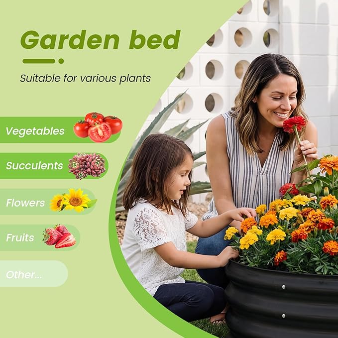 AHEONLAR 3PCS 2x2x2FT Galvanized Raised Garden Bed Kit Round Metal Flower Box Large Planter Raised Beds Outdoor Garden for Planting,Fruit,Herb Black