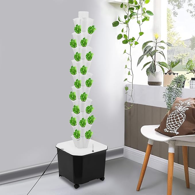 Hydroponic Growing System, 50-Plant Vegetable Planter Tower with Wheels, Outdoor Indoor Garden Vertical Planter Germination Kit with Water Pump, Intelligent Water Circulation & Timer Function