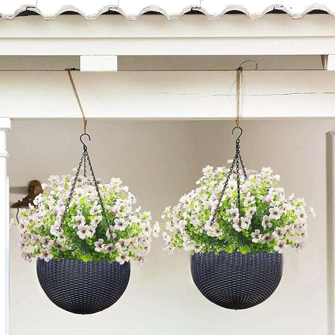 Grunyia 10 Bundles Artificial Flowers Outdoor UV Resistant Fake Flowers No Fade Faux Plants Garden Porch Window Box Decorating (White)