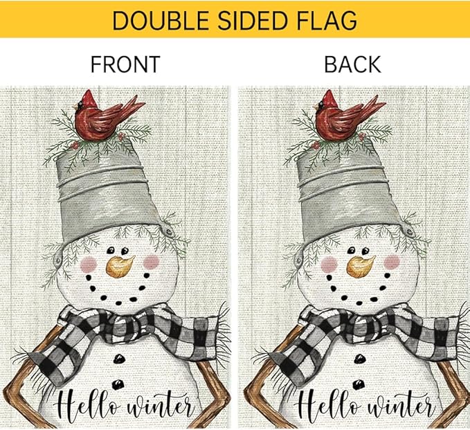 Hello Winter Garden Flag 28x40 Inch Double Sided,Christmas Winter Snowman Cardinal Holiday Yard Outdoor Flags (RMQ-83D, 28"X40")