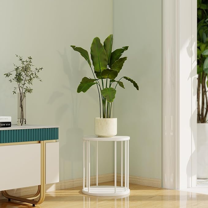 Leinade Plant Stand Indoor,small plant stool,Flower Pot Corner stand holder,Mid Century Heavy Duty Metal Tall Home Decor,Modern Round End Table,Small Rustic Display Stand for Living Room,Bedroom (White,3 Packs)