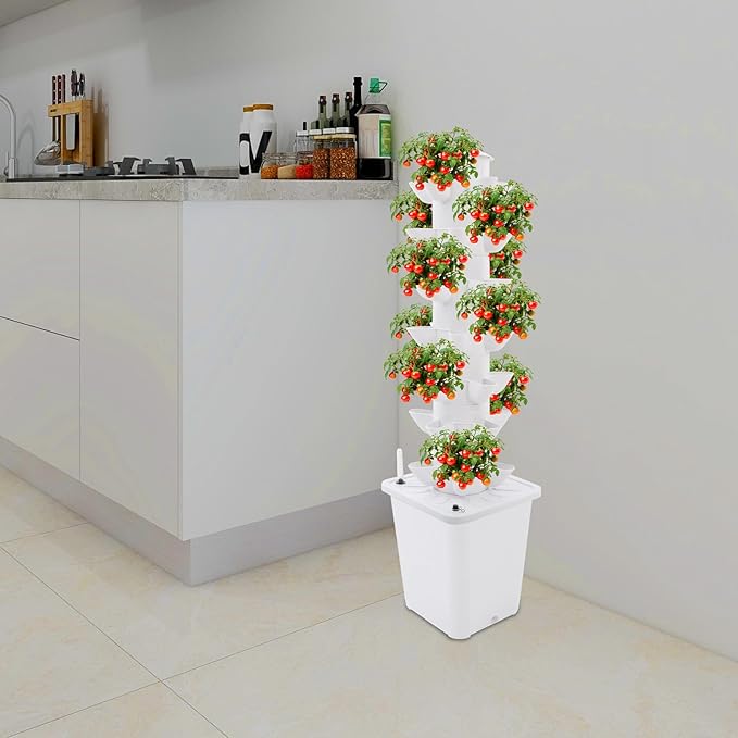 Hydroponic Growing System, 7-Tier 35-Plant Vegetable Planter Tower Outdoor Indoor Garden Vertical Planter Germination Kit with Water Pump & Intelligent Water Circulation for Gardening Lover