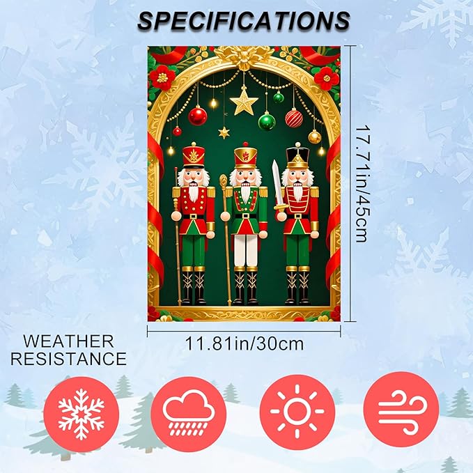 IVN Christmas Garden Flag 12x18 Inch Double Sided Classic Nutcracker Soldiers with Ornaments Outdoor Yard Flag for Outside Home Front Door Lawn Porch Patio Welcome Decor