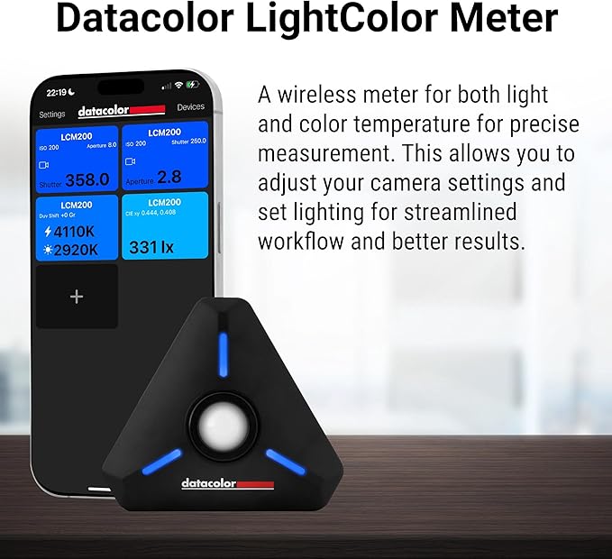 Datacolor LightColor Meter - Bluetooth-Enabled Light & Color Temperature Meter for Photo, Video, and Cinema - Continuous Real-Time Data Streaming - Portable, Compact, Drop-Resistant