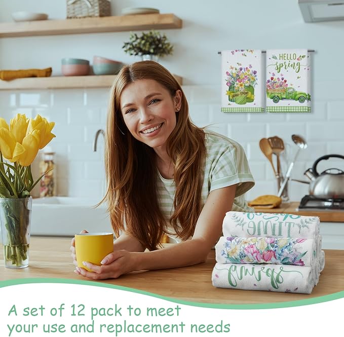 FuWeave 12 Pcs Seasonal Kitchen Towels Set for All Holidays Hand Dish Tea Towels Gift Bulk Valentine's Day Absorbent Dishcloths Housewarming Gift for Cooking Kitchen Bathroom(Seasonal Style)