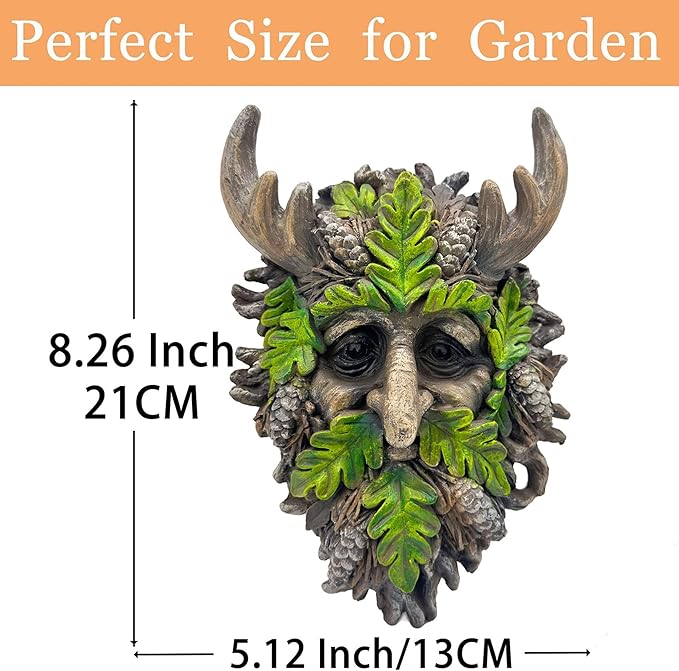 8.3" Real Tree Face Hugger Statue, Garden Outdoor Resin Sculpture with Foliage Features, Fairy Elve Accent Yard Art, Halloween Trees Decorations Outdoor Wall Mounted Statue