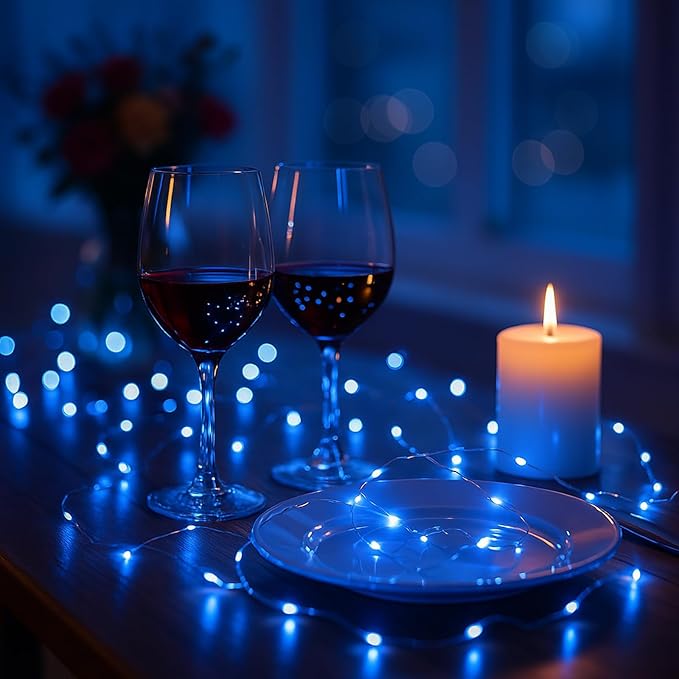 2 Pack Total 200 LED Fairy Lights Battery Operated String Lights with Remote & 8 Modes, 33FT Waterproof Copper Wire Battery Powered Twinkle Lights for Outdoor Christmas Parties Decoration Blue