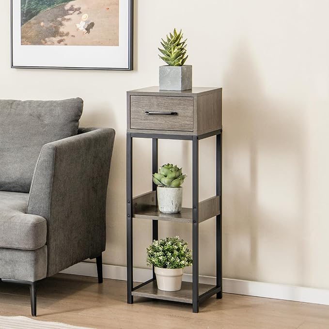 Giantex 3 Tier Tall Plant Stand Indoor, 36 Inch Corner Plant Holder with Drawer & Metal Frame, Modern Plant Shelf for Multiple Flower Pots, Square Plant Tables for Balcony, Living room, 1 Pack