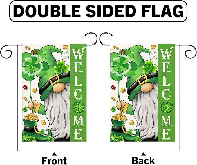 St Patricks Day Gnome Garden Flag 12×18 Inch Double Sided Vertical Farmhouse Yard Outdoor Holiday Yard Lawn Garden Banner (St Patricks Day Garden Flag)