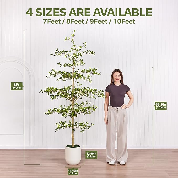 8FT Artificial Black Olive Tree Indoor with White Planter – Tall Luxury Faux Olive Tree, Mediterranean Architectural Statement Decor for Living Room & Office,VN232
