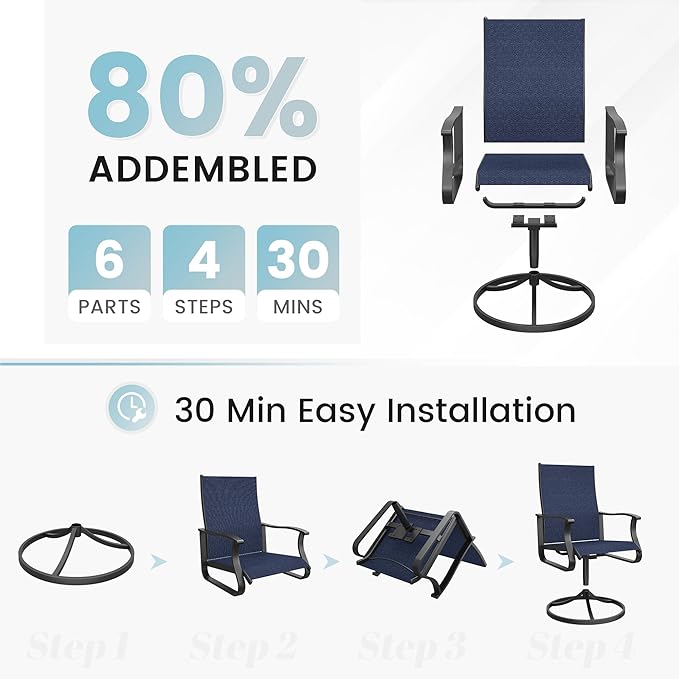 Patio Swivel Chairs Set of 6, Outdoor Dining Chairs with High Back, 360° Swivel Rocker Chair in All-Weather Textilene & Metal Frame for Garden, Porch, Backyard, Balcony(Navy)