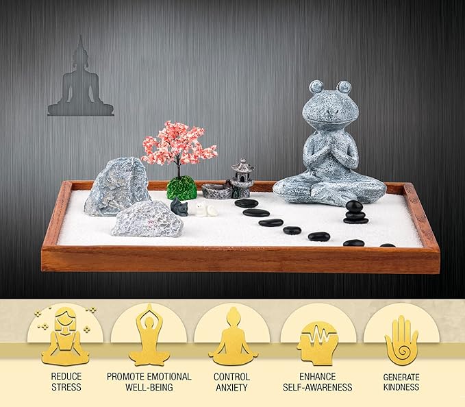 dgudgu Miniature Zen Garden Kit Frog-Shaped 14 x 10 inch