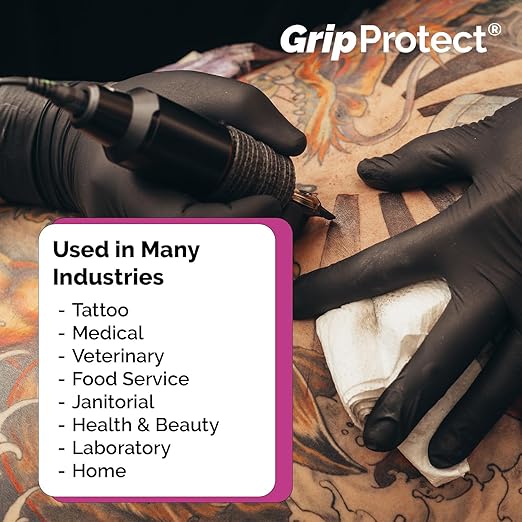 GripProtect® Precise Black Nitrile Gloves, Exam, 4 Mil, Food, Home, Cleaning, Medical/Dental, Tattoo (Medium, 100)