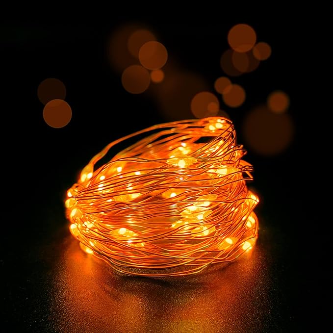 with Timer Function Battery Operated Dewdrop Led Lights,Mini Fairy Lights for Home Parties Christmas/Halloween Holiday Decoration,6 Hours on/18 Hours Off,30 LEDs,10 Feet (Orange, 1)