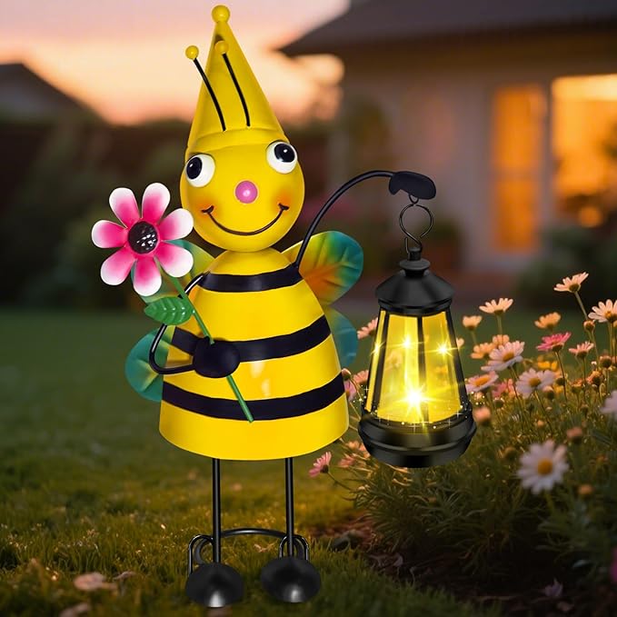 Solar Garden Lights Bee Statue with Solar Lantern Lights,14.17 Inch Garden Lawn Decoration,Birthday Gifts for Women Grandma,Gardening Gifts Decorative Stakes for Yard,Patio,Porch, Christmas,Halloween