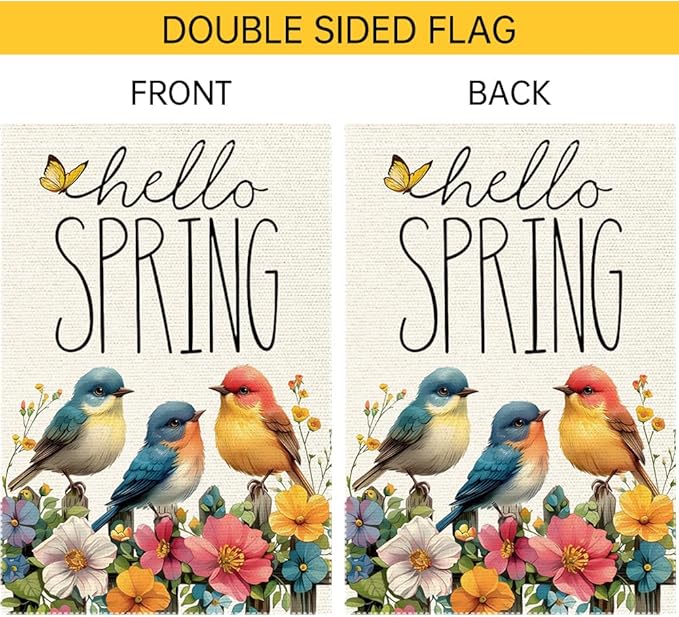 Hello Spring Cardinal Garden Flag 12x18 inch Double Sided Burlap Small Butterfly Seasonal Wildflowers Rustic Farmhouse Yard Lawn Outdoor Holiday Home Flags Decorations