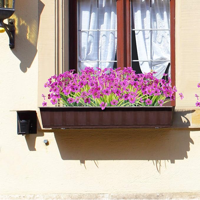 JEMONG 20 Bundles Artificial Flowers Outdoor UV Resistant Fake Flowers No Fade Faux Plastic Plants Garden Porch Window Box Decorating(Purple)…