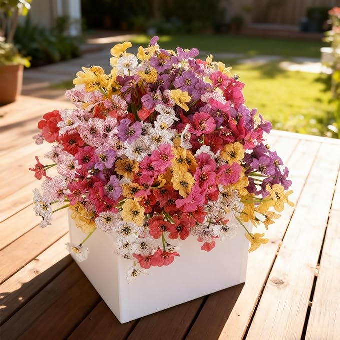 Stymedeca Artificial Flowers for Outdoor Faux Plants for Spring Summer Decoration, UV Resistant Realistic Silk Plastic Fake Flowers Garden Porch Patio Balcony Yard Front Home Decor, 24 Bundles