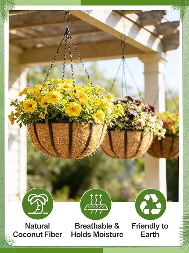 16'' x 160'' Natural Coco Liners for Planters - Coconut Fiber Hanging Basket Liner for Window Box Raised Bed Liner Garden Decoration