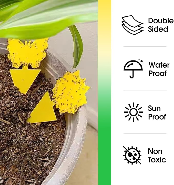 58 Pack Flying Insect Traps for Plants – Yellow Sticky Traps for Fungus Gnats, Flies & Flying Bugs, Indoor Outdoor Flying Bug Catcher for Pots, Garden & Kitchen, Non-Toxic, Odorless, Kid & Pet Safe