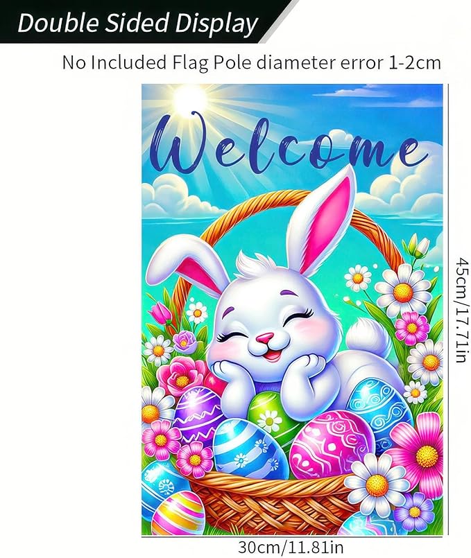 Happy Easter Bunny Garden Flag 12x18 Double Sided Sleepy Bunny Easter Egg Rabbit Easter Garden Flag Outdoor Flag Seasonal Decors for Spring Farmhouse Holiday Yard Outside Decorative Banner