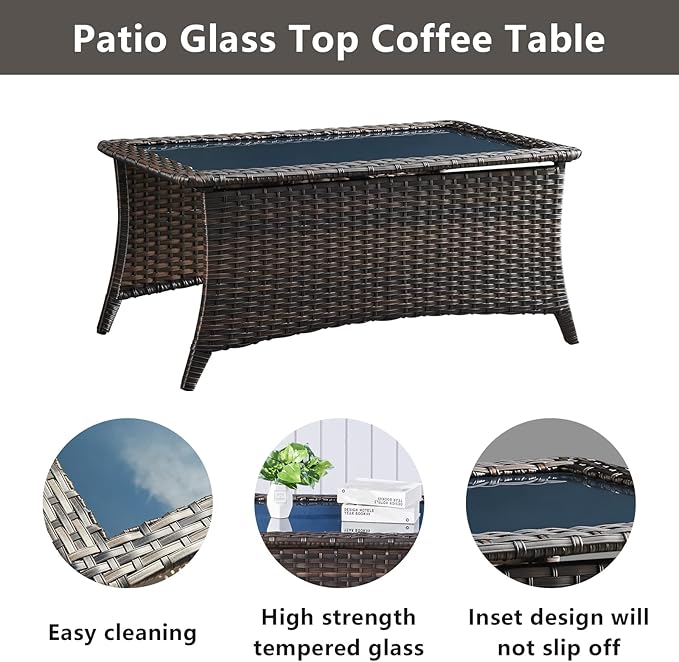 Belord Patio Wicker Sofa Set 6 Pieces Patio Furniture Set Outdoor Couch, 2 Patio Wicker Chairs with 1 Sofa, Coffee Table and Ottomans, Patio Conversation Set for Porch Garden Deck Balcony Poolside