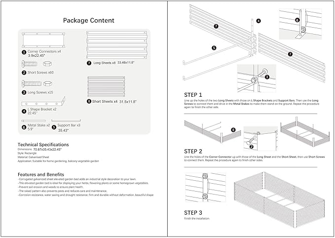 6x3x2FT Metal Raised Garden Bed Kit, Galvanized Outdoor Garden Bed Planter Box for Vegetables, Flowers, Herbs, Succulents and More, Black