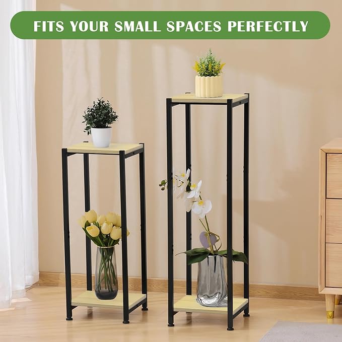 Dipion Tall Plant Stand Indoor,31 Inch Plants Stands,2 Tier Metal Plant Stand with Heavy Duty Wood,Yellow Oak and Black