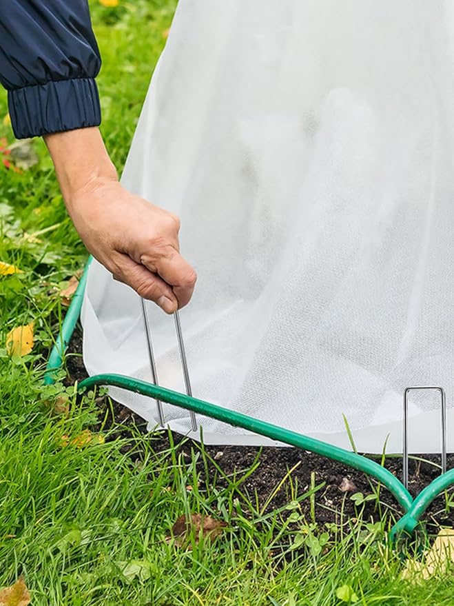 GROWNEER 4 Inch 50 Pack Landscape Staples Heavy Duty 11 Gauge Galvanized Steel Garden Stakes Staples Securing Pegs for Securing Weed Fabric Landscape Fabric Netting Ground Sheets and Fleece