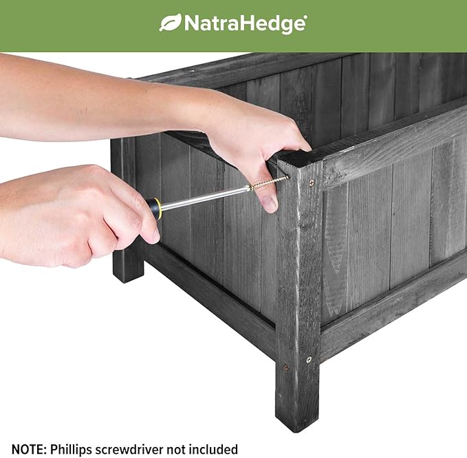 NatraHedge (44" Lx 15" W x 15" H (Black) Hampton Classic Wooden Planter Box Indoor and Outdoor Rectangular Garden Planter Use for Patio, Yard, Greenhouse, Vegatable, Flowers, and Herb