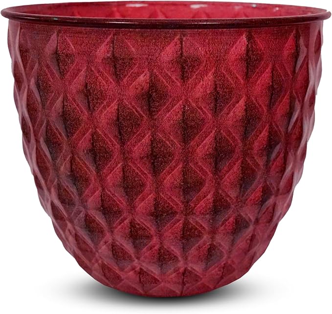 Headwind Glazed Ironstone Diamonte Collection – Crimson Red 12-Inch Decorative Plant Pot, Indoor & Outdoor, Vintage Diamond-Textured, Lightweight & Weather-Resistant for Garden Use by Robert Allen
