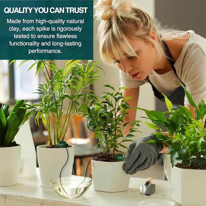 Blumat Classic Self-Watering Stakes - Automatic Drip Irrigation System for Indoor Plant Watering & Outdoor - Water Drip Solution for Potted Plants - Slow Release Stakes, 14 Pack, w Adapter