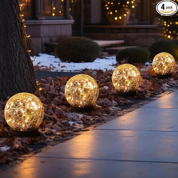 MLKNK Solar Globe Lights Outdoor Waterproof-Solar Balls-Solar Garden Lights-Orbs for Outside 4 Pack Cracked Glass Ball for Lawn Patio Yard Backyard Decorations