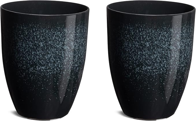 Glitzhome 16.75" H Garden Tall Planter Pots,Set of 2 Modern Round Tall Planter with Drainage Holes,PE and Stone Faux Ceramic Large Flower Pots for Outdoor Indoor,Ceramic Gradient Turquoise