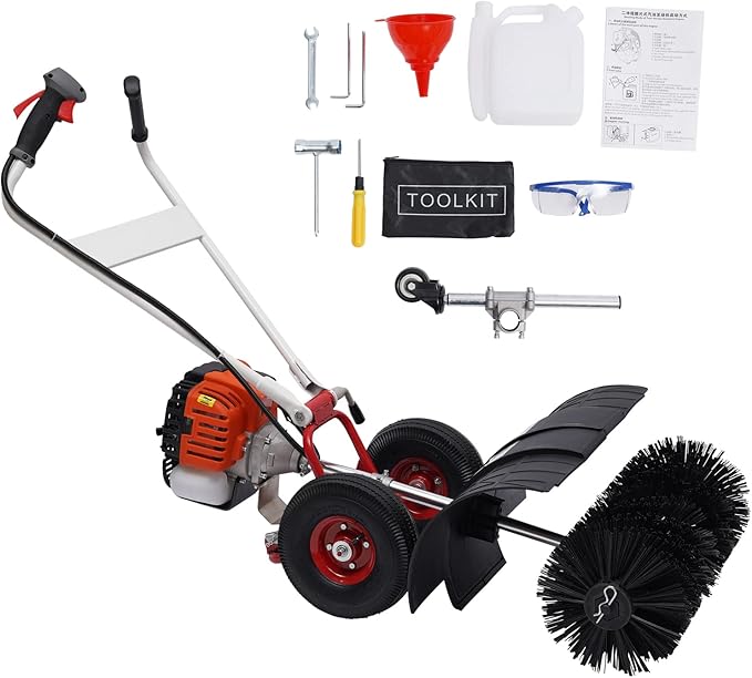 52cc Gas Powered Walk Behind Snow Sweeper, 2.5HP 2-Stroke Folding Snow Blower with 20-Inch Brush, Driveway Turf Snow Broom for Driveway, Sidewalk, Patio Light Snow Removal & Yard Cleanup