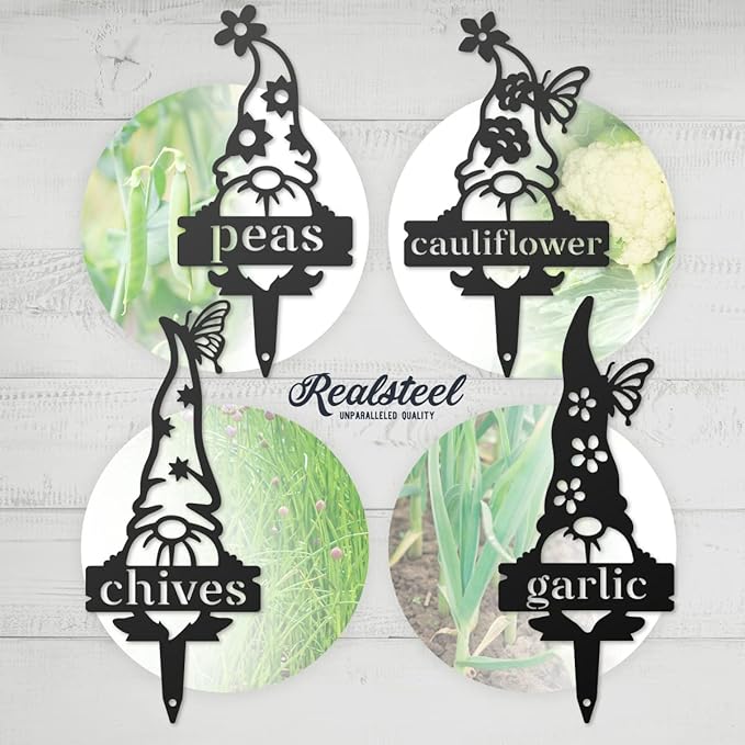 RealSteel, Garden Gnomes Metal Plant Labels, Vegetable, Herb Markers, Outdoors (Corn)