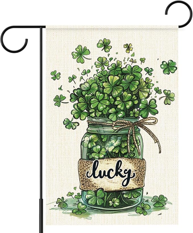 St Patricks Day Garden Flag 12x18 Inch Double Sided,Shamrocks Lucky Outdoor Irish Decor House Porch Flag for St Patrick's Day Party and Yard Decorations