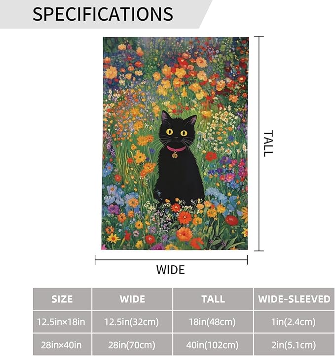 Cat With Flower Garden Flag 12x18 Inch Double Sided All-Weather Polyester Outdoor Flag For Patio Lawn Yard And Garden Welcome Decor