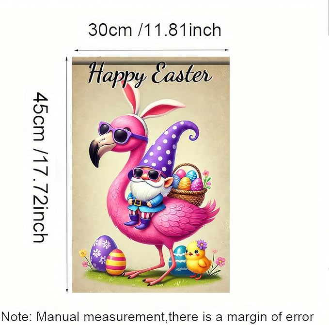 Happy Easter Garden Flag Cute Gnoms 12x18 Inch Double Sided Colorful Easter Eggs Yard Outside Decorations Spring Outdoor Small Decor Seasonal Spring Party Flags