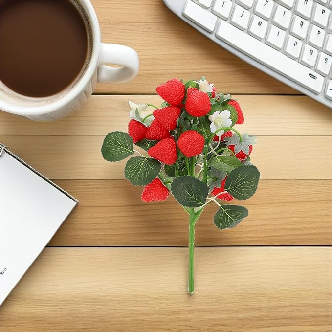 DECHOUS 2Pcs Fake Strawberry Flower Bouquet - Artificial Strawberry Branches Simulated Fruits Flower Arrangement for Home Restaurant Table Wedding Decor